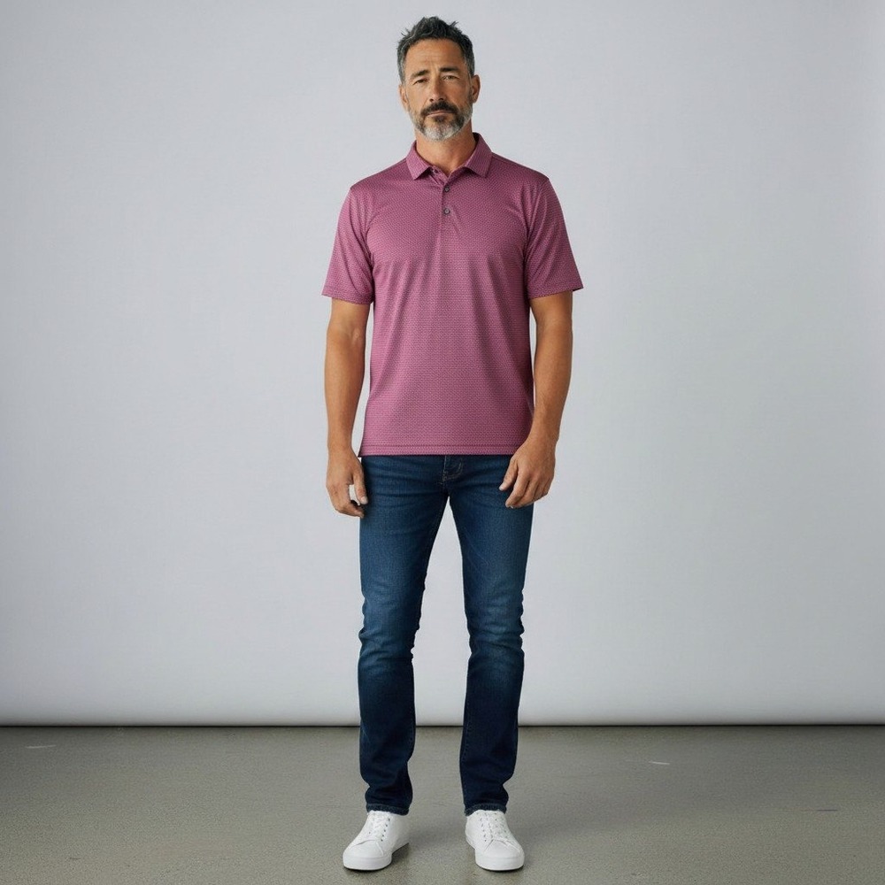 Greyson Polo Shirt XL Burgundy Geometric Print Short Sleeve Performance Golf Top